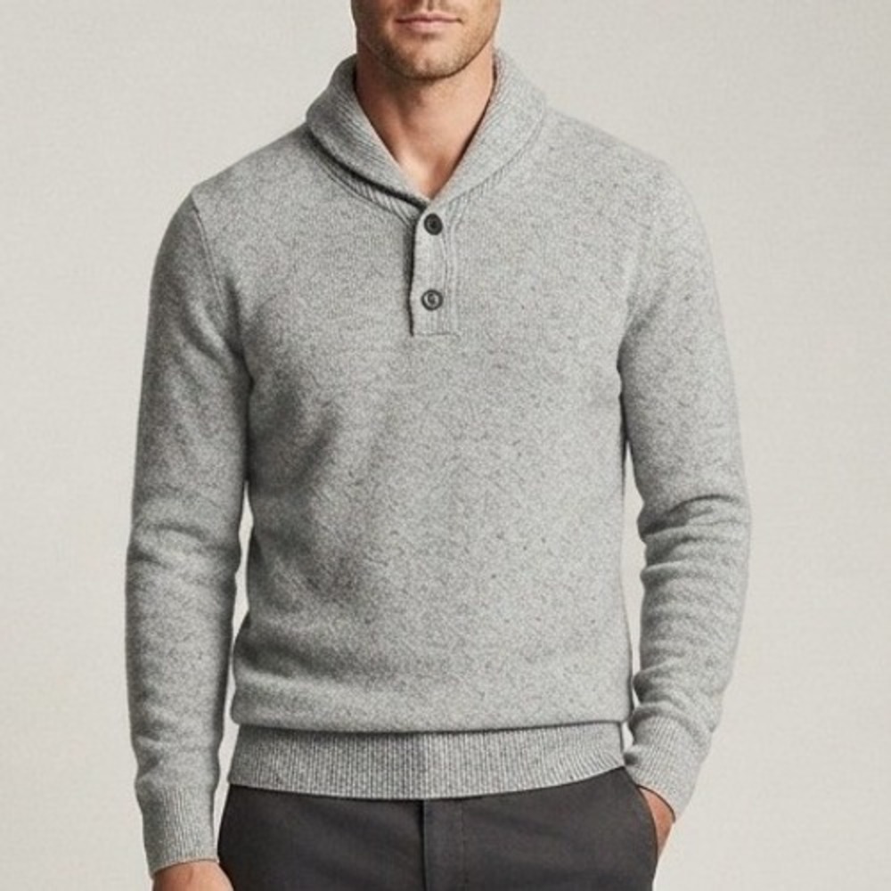 J. Crew Mercantile Mens Large Gray Shawl Collar Button Pullover Sweater Knit L